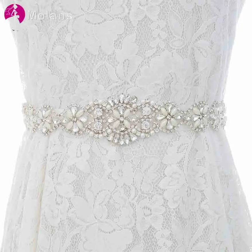 

MOLANS Bling Crystal Inlaid Diamonds Bridal Wedding Dress Girdle for Elegant Women Delicate Hollow Opals Appliques Sash Jewelry