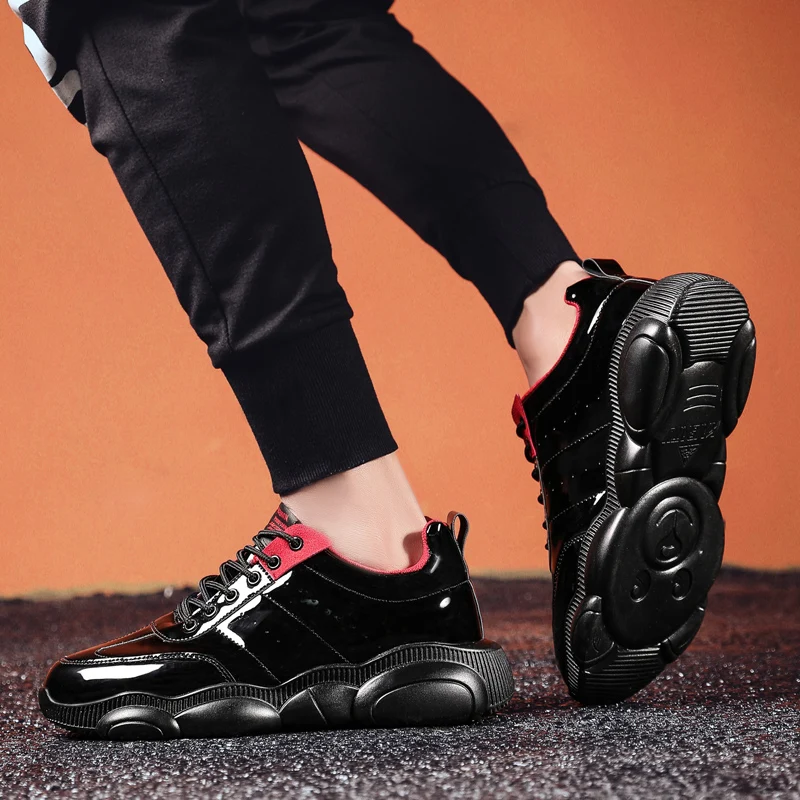 Трендовая кожаная мужская обувь для скейтбординга на толстой подошве; кроссовки; Мужская Спортивная обувь; Уличная обувь для мужчин; прогулочная обувь; дизайнерская обувь на платформе