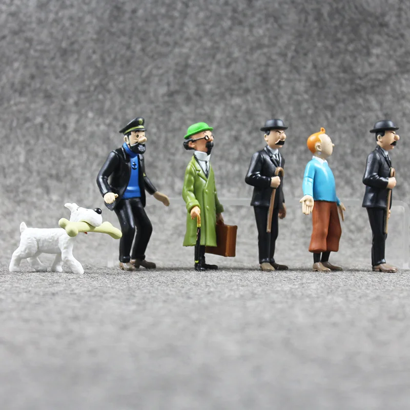6Pcs/Lot Anime Cartoon 4-9cm The Adventures of Tintin PVC Action Figures Collectible Model Toys Gifts For Kids