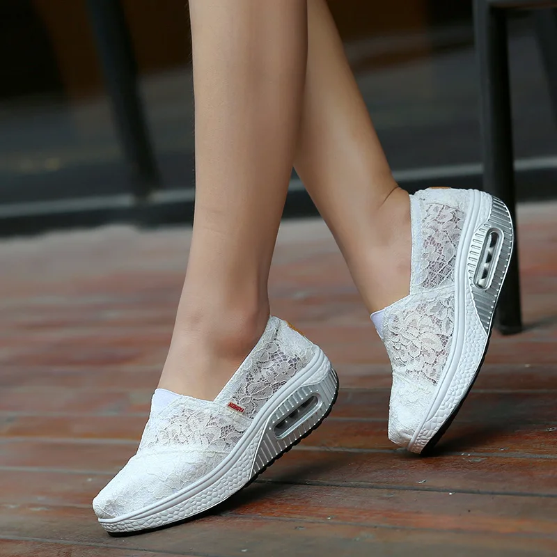 

max size 40 Women sneakers summer hollow canvas shoes lace shake shoes female breathable wedge shoes zapatillas deportivas mujer
