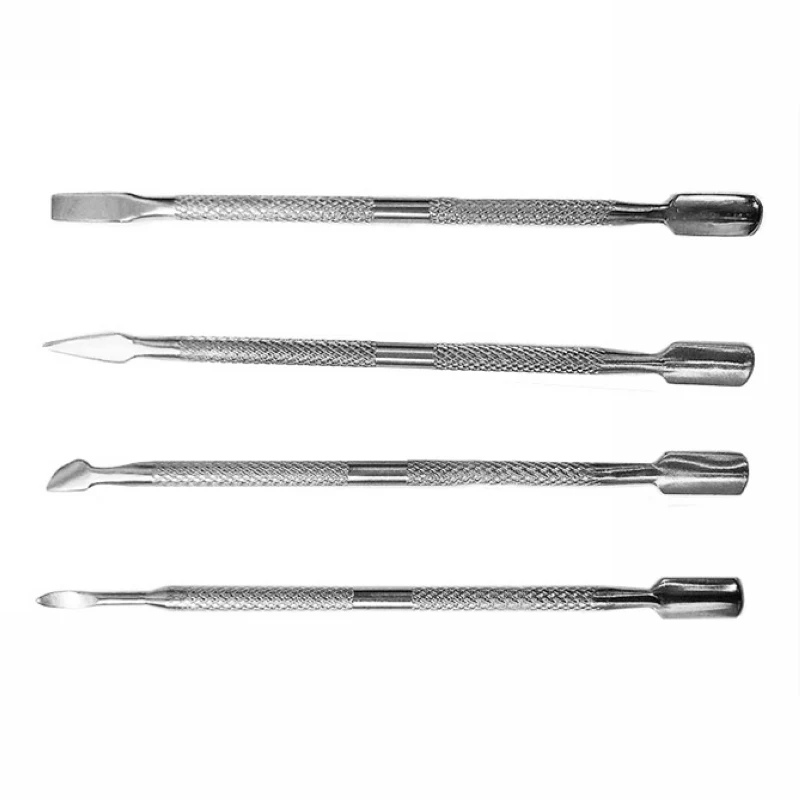 4pcs Cuticle Nail Pusher Silver Stainless Steel Cuticle Spoon Pusher Remover Nail Art Manicure Tool