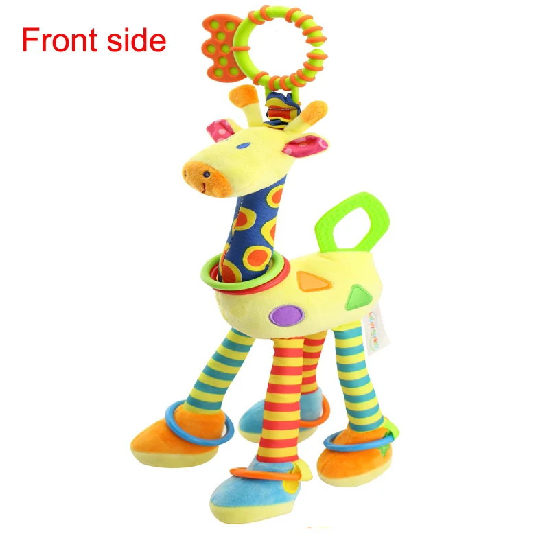 Plush Infant Baby Development Soft Giraffe Animal Handbells Rattles Handle Toys Hot Selling WIth Teether Baby Toy D-25