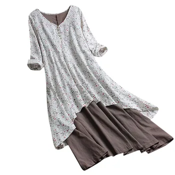 

Women Dress Vintage Printing Casual Loose Boho Plus Size Wrist Sleeve Button Dress Women Dresses Lady Dresses #509