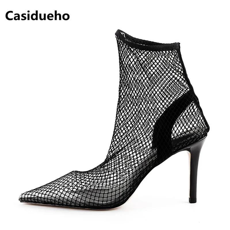 Casidueho Summer Sandals Short Boots Sexy 10cm High Heels Dress Shoes Woman Pointed Toe Ankle Booties Black Leather Pumps Botas Casidueho Summer Sandals Short Boots Sexy 10cm High Heels Dress Shoes Woman Pointed Toe Ankle Booties Black Leather Pumps Botas