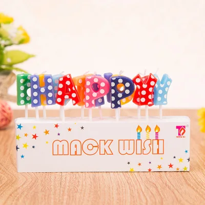 1 set Beautiful Golden letters polka dot str Creative Cartoon Kid's Birthday Cake/Cupcake Toppers Party Birthday Candle Creative