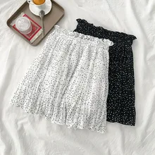 Женская плиссированная летняя юбка, новинка, Корейская версия, Женская Офисная мини-юбка выше колена в горошек