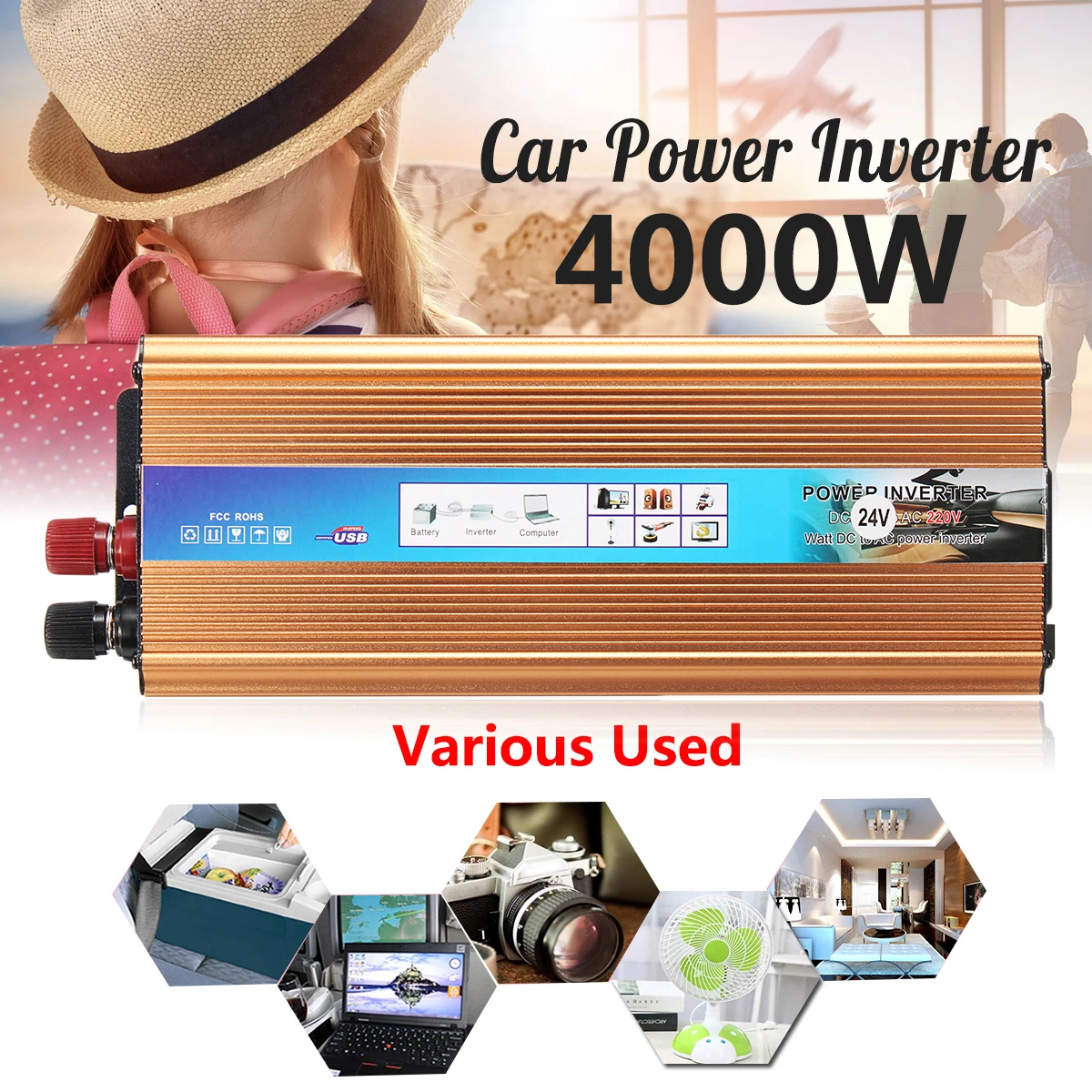 

PEAK 4000W Voltage Transformer 12/24V To AC 220/110V Car Power Inverter USB Modified Sine Wave Converter Overload Intelligent