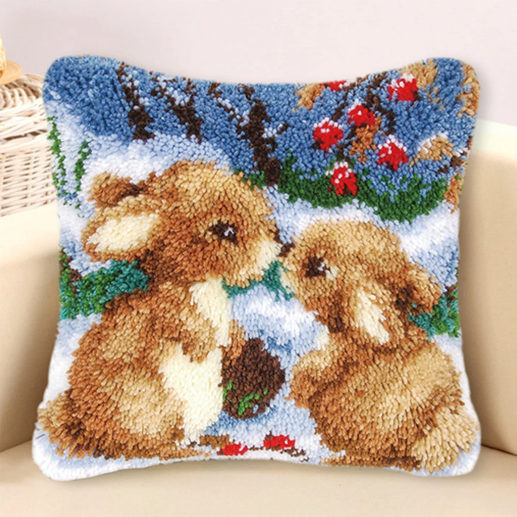  4 Sets Latch Hook Rug Making kits for Adults Embroidery Rabbit Cat Horse Pillowcase Cushion Cover 43 x 43cm