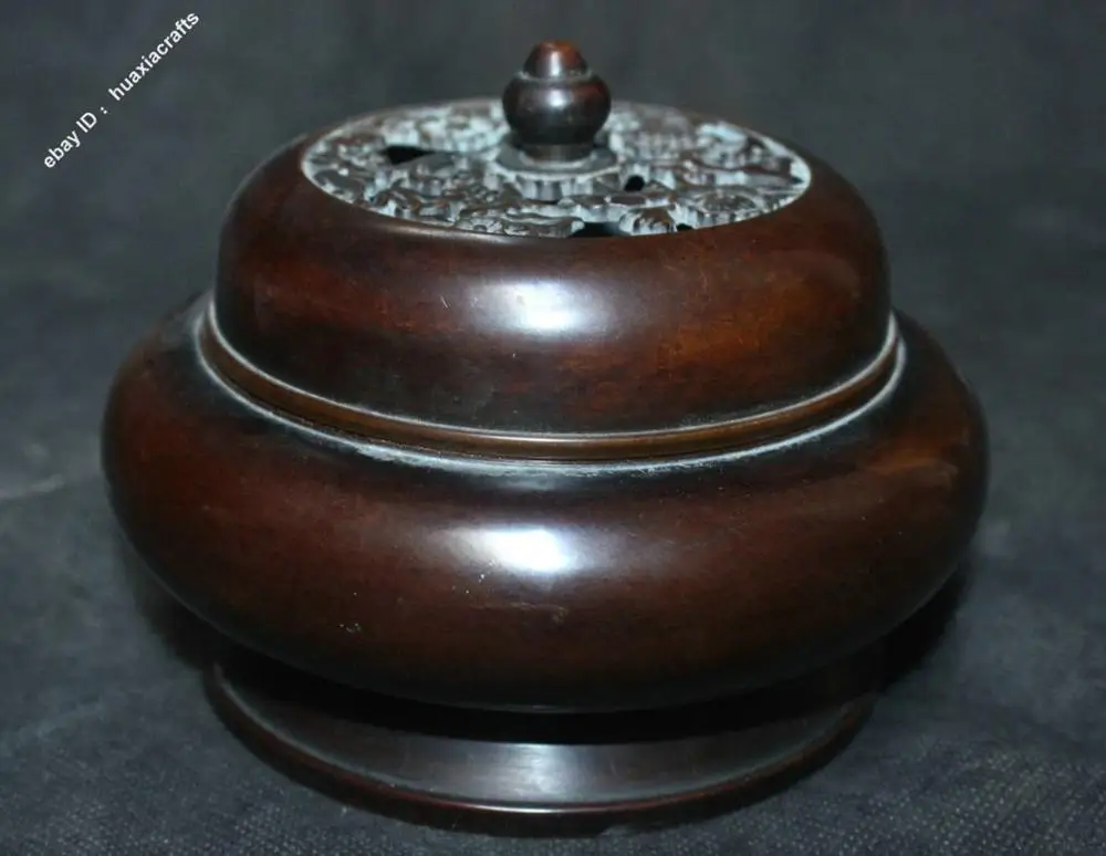 

13.5cm Tibetan Buddhism Temple 100% Pure Bronze Flower incense burner Marked