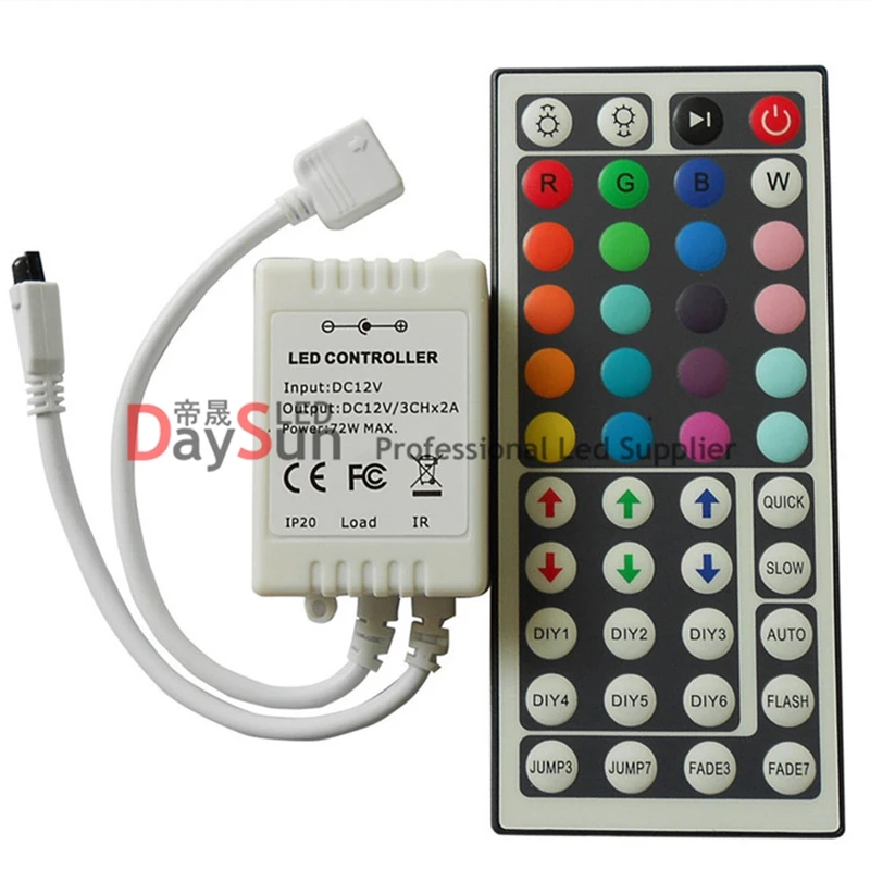 

Free Shipping 44 Keys LED IR RGB Controler LED Lights Controller IR Remote Dimmer Input DC12V 6A For RGB SMD 3528 5050 LED Strip