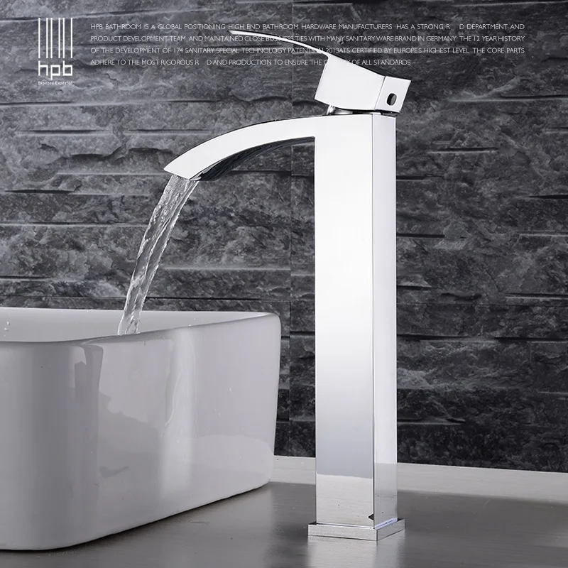 

copper cold waterfall basin on the stage with high leading art basin faucet