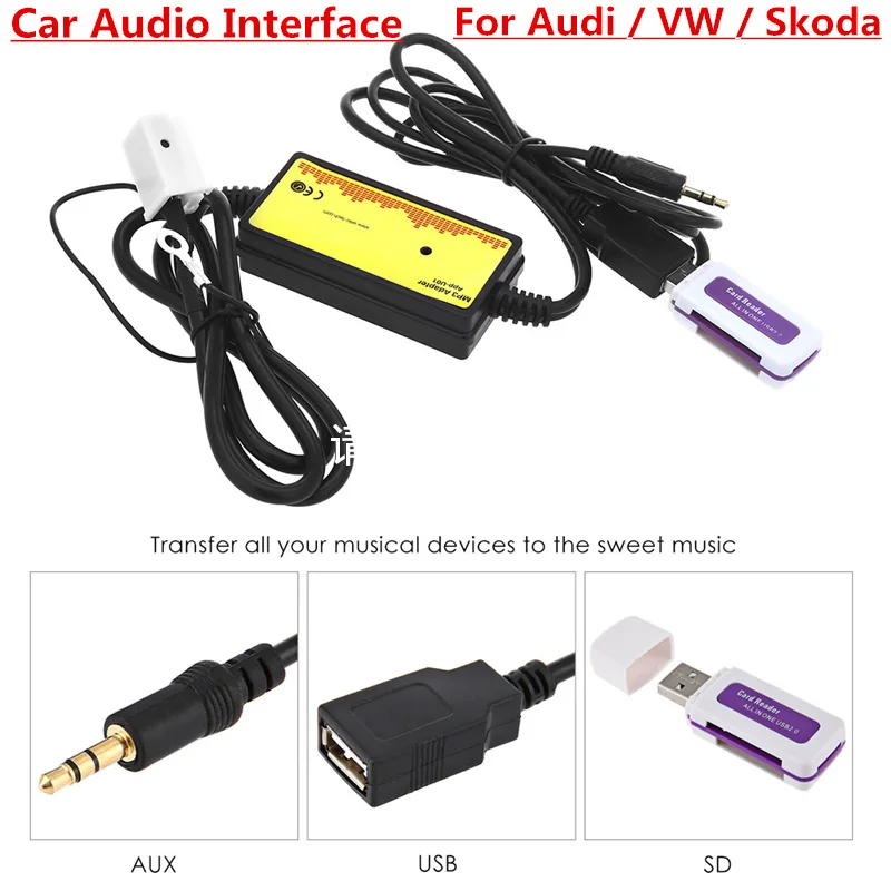 

DC 12V Car Audio Interface USB / SD Adapter 12P Connect Digital CD Changer for Audi / VW / Skoda