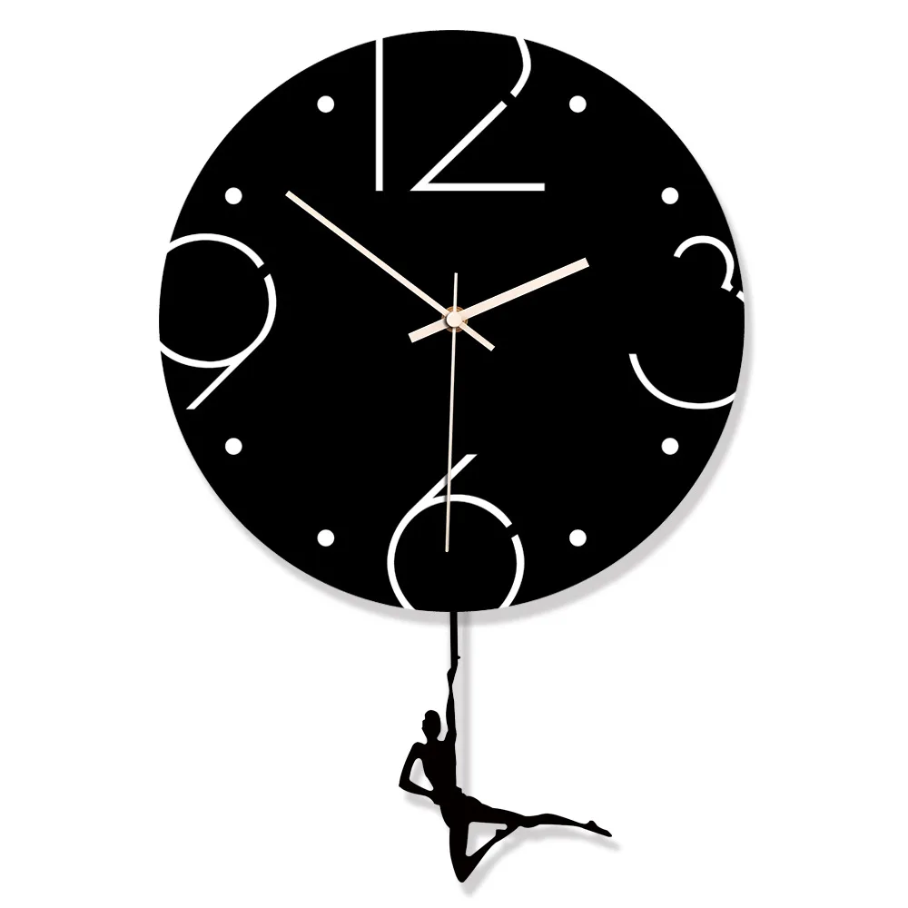Новые взрывы Акриловые качели настенные часы креативное украшение дома черные и белые арабские цифры декоративные маятниковые часы - Цвет: C