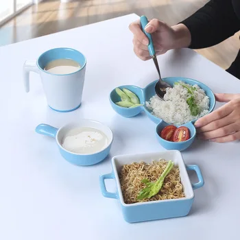 Mickey Mouse Blue Color Dinnerware set Cake Dishes  Plates Porcelain Pastry Fruit Salad Ceramic bakeware For Steak Breakfast