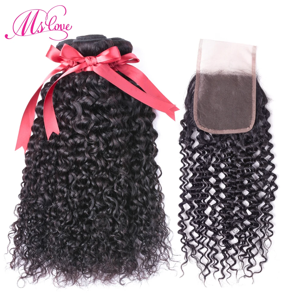 Ms Love Water Wave 3 Bundles With Closure Human Hair Peruvian Remy Extension | Шиньоны и парики