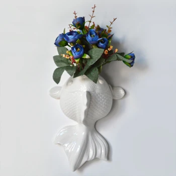 

Modern Ceramic Fish Flower Vase Crafts Wall Hanging Ornaments Resin Starfish Model Goldfish Crafts Home Wall Decoration Gifts