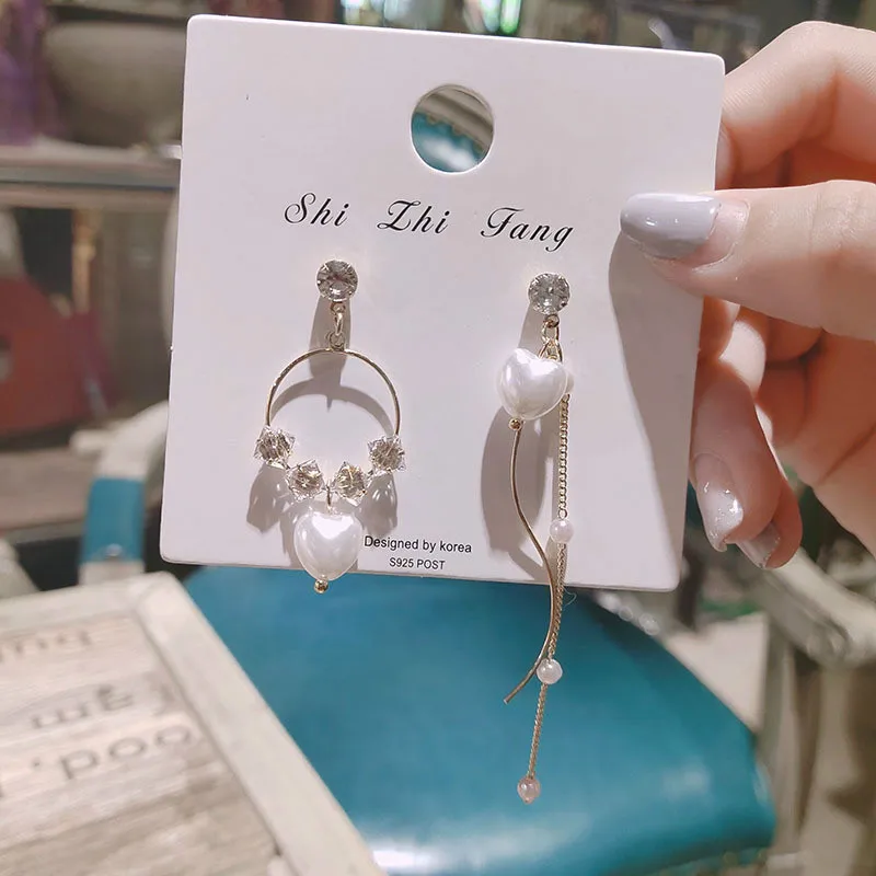 

2019 New Arrival Pearl Trendy Water Drop Women Dangle Earrings Asymmetric Korean Earrings Long Simple Earrings Female Jewelry