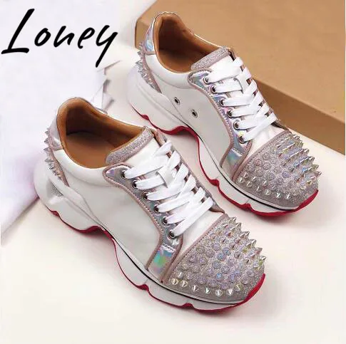 

Loney Brand Designer Genuine Leather Comfortable Lace Up Summer Flats Spikle Studded Casual Shoes Women