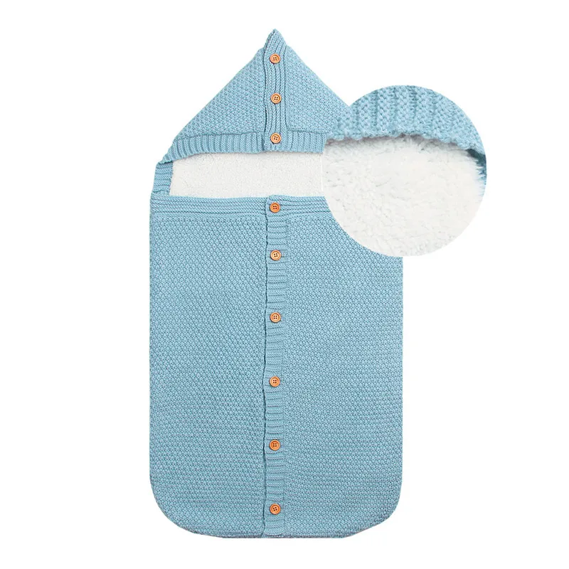 Спальный мешок для новорожденного ребенка, зимний теплый с капюшоном, утолщенный вязаный бархат, пеленка, одеяло, товары кровать мальчиков
