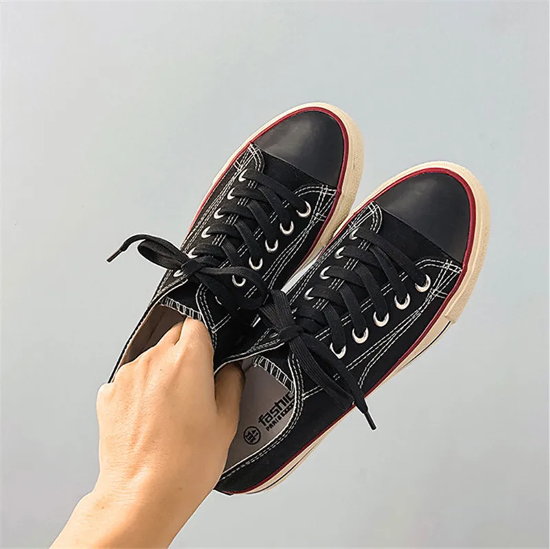 Мужская обувь; кроссовки; Мужская модная обувь на шнуровке; цвет белый, черный; стильная дышащая повседневная Вулканизированная обувь; zapatillas hombre - Цвет: Черный