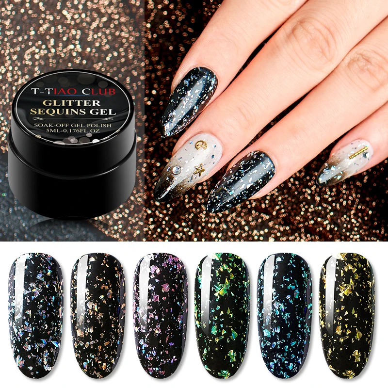 

T-TIAO CLUB Fireworks Nail Gel Polish Soak Off Super Shining Glitter UV Nails Gel Varnish Semi Permanent Nail Art Decorations