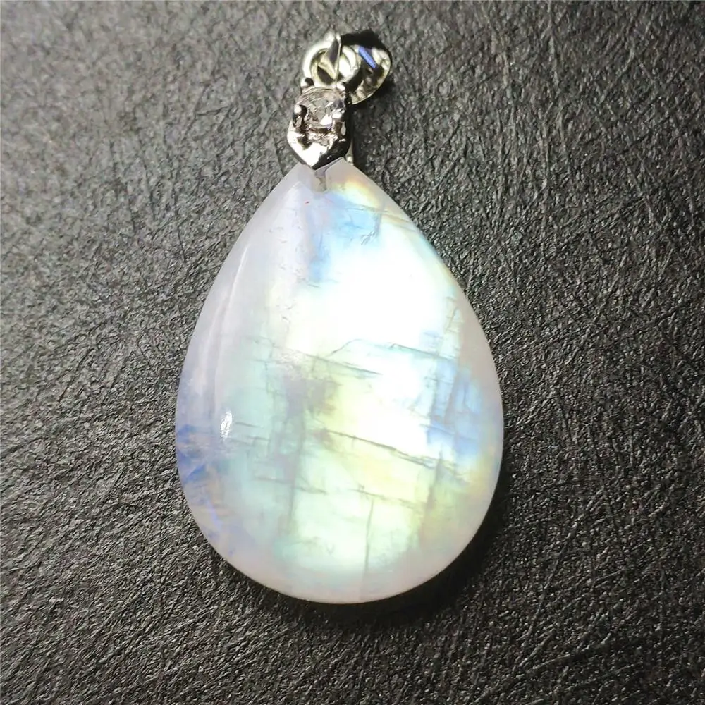 

Natural Moonstone Necklace Pendant Blue Light Women Men Birthday Party Love Gift 27x19x8mm 925 Silver Crystal Pendant