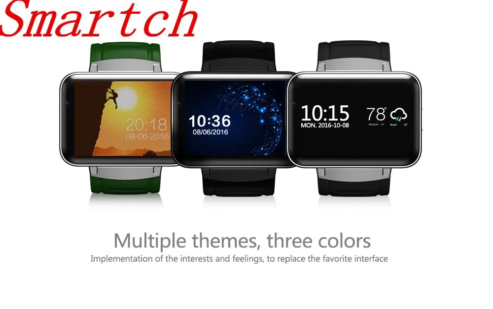 

Smartch DM98 Bluetooth Smart Watch 2.2 inch Android 4.4 OS 3G Smartwatch Phone MTK6572 Dual Core 1.2GHz 4GB ROM 1.3mp Camera WCD
