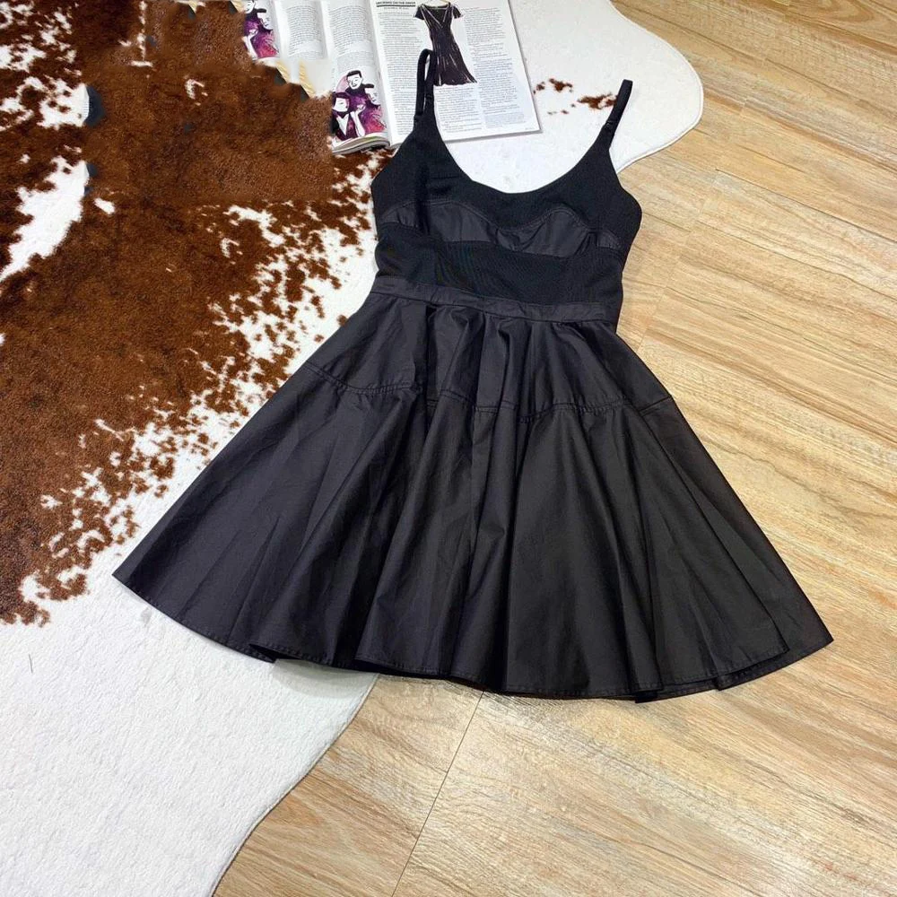 2019 new ladies fashion round neck stitching strap dress 0712