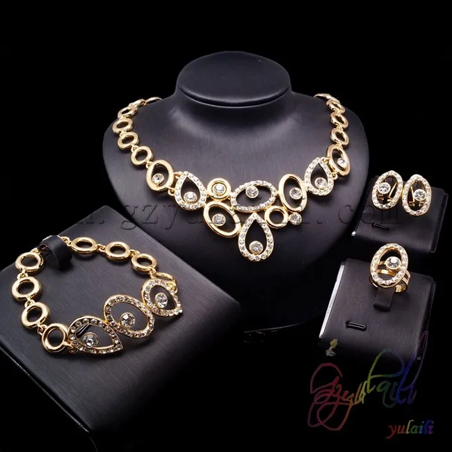 

wholesale gold color jewelry set crystal jewelry sets cheap jewelry alloy gold color pendant