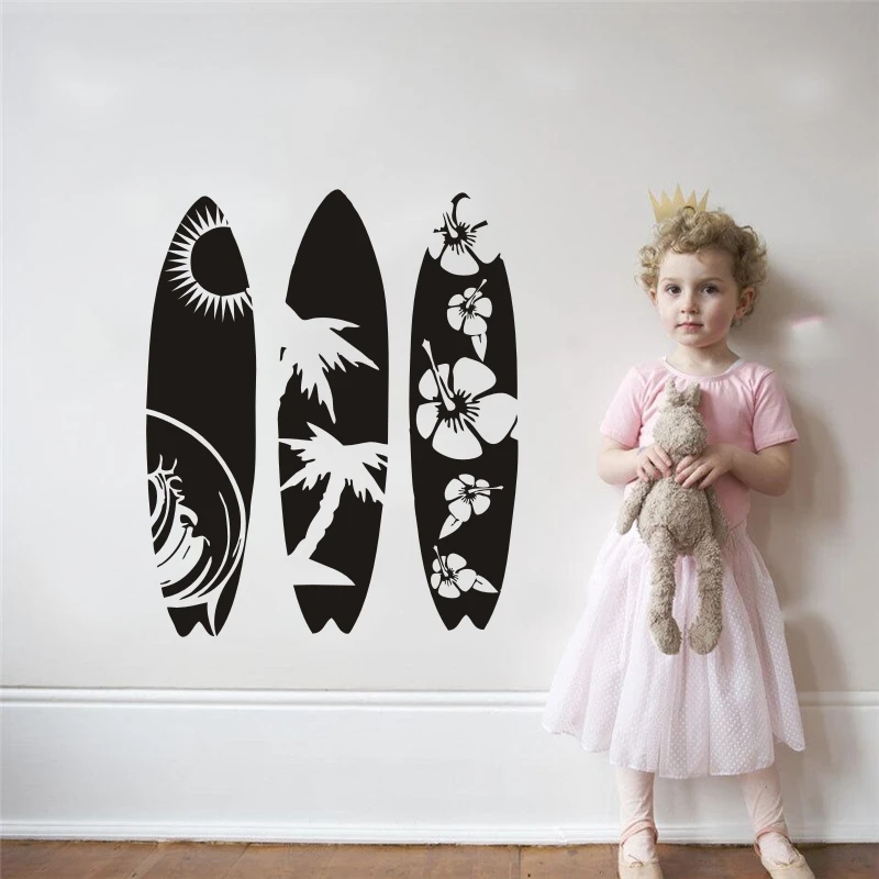 

Sea Sport Wall Decal New Design Surfboard Wall Sticker Waves Sea Beach Wall Art Mural Creative Three Surfboard Style Decal W166