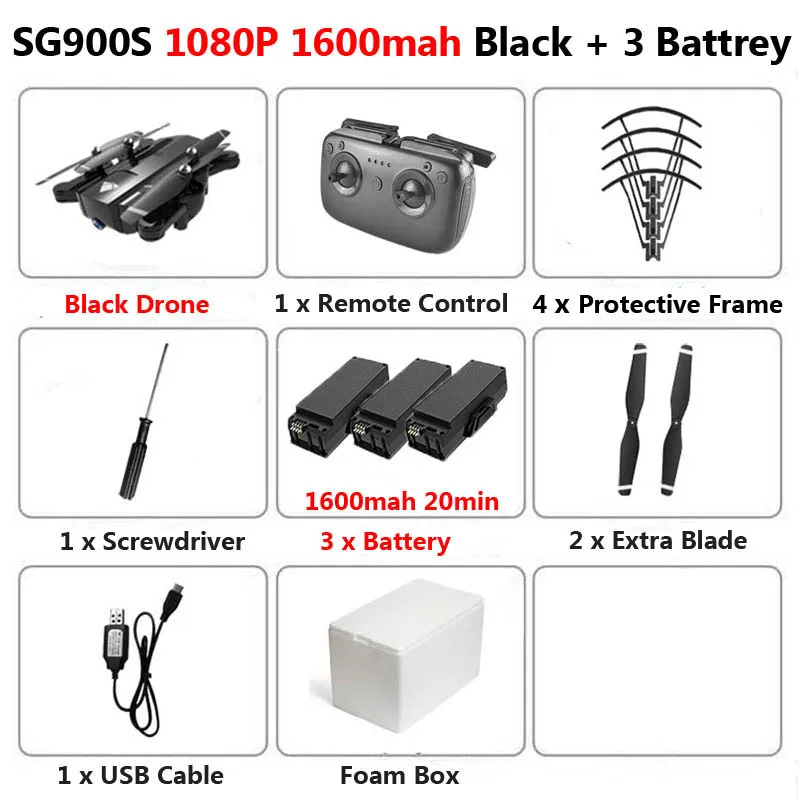 SG900-S gps складной Профессиональный Дрон 1080P с камерой 720P HD селфи WiFi FPV широкоугольный Радиоуправляемый квадрокоптер Вертолет игрушка VS F11 - Цвет: 1600 Black 1080P 3B