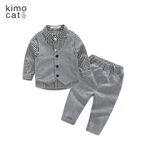 Kimocat/комплект одежды для новорожденных мальчиков, футболка+ штаны+ жилет, вечерние комплекты одежды на свадьбу для малышей, комплект одежды с длинными рукавами