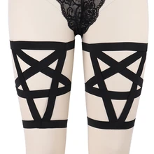 Панк готская пентаграмма подвязки женские ноги черные эластичные бедра подвесной ремешок для чулок Harajuku экзотический Фетиш танцевальная одежда для вечеринки