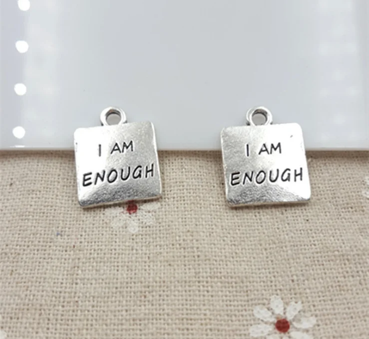

16MM "I AM ENOUGH " Charm Pendant ,Antique Silver Enough Charm wholesale