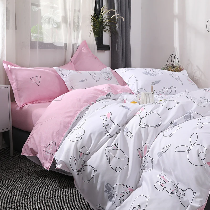 Комплект постельного белья с милым кроликом из мультфильма Lovely Rabbit Pink для