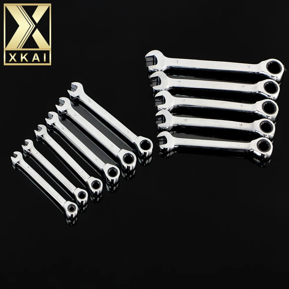 

XKAI 6.8.9.10.12.13.14.15.16.17.19 Ratchet Spanner Combination wrench a set of keys tools ratchet handle Chrome Vanadium