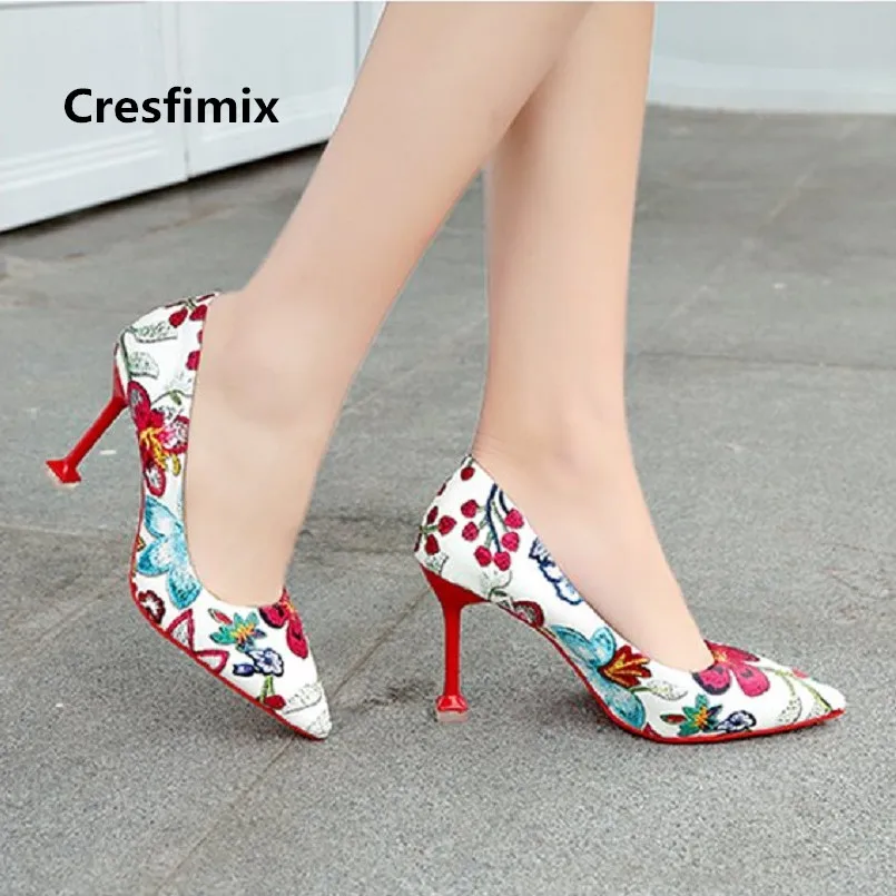 Tacón Zapatos b Floral Cuero Dama Slip Hauts En c Cómoda Altos Tacones Pu Cresfimix A De Mujeres Moda A2426 Talons d Femmes Alto Lindo 7wWZxq1P