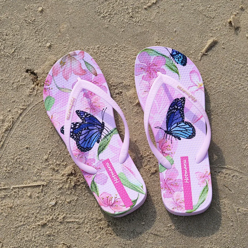 Hotmarzz женщины бабочка Цветочный мода Домашние тапочки Дамы Лето пляж Шлепки Главная дом Повседневная обувь удобный плеть Сандалии шлепанцы женские резиновые пляжные