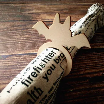 

12pcs Wooden Laser Cut Halloween Party Decoration Bat Shape Wood Napkin Ring Holders Rings Table Decors Craft
