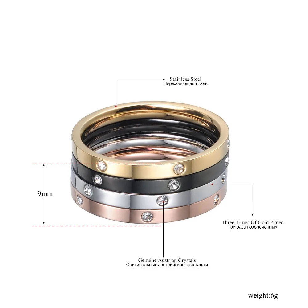 Lokaer 4 в 1 Красочные золотые кольца с кубическим цирконием ювелирные изделия из титановой стали обручальное кольцо для женщин Anneaux R180160500