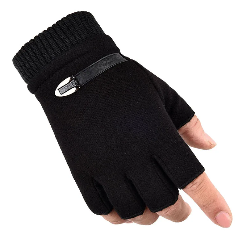 Winter Fleece Warm Gloves Men Half Finger Gloves Stretch Fingerless Mittens For Outdoor Cycling Driving Gloves mens winter cycling gloves Gloves & Mittens