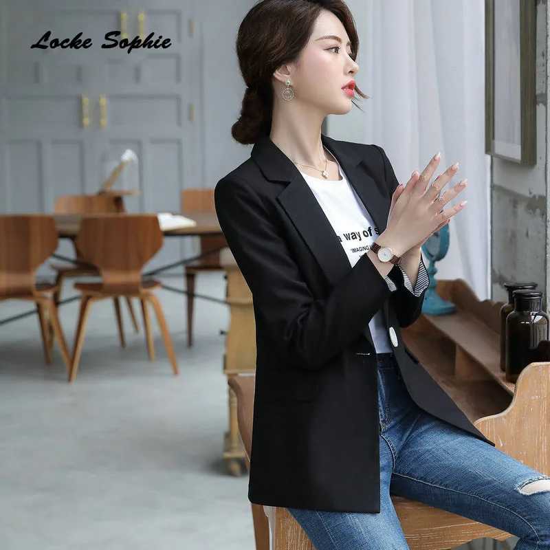 1pcs Women's Plus size Long Blazers coats 2019 Autumn Fashion cotton blend plaid Small Suits jackets ladies Skinny Blazers Suits