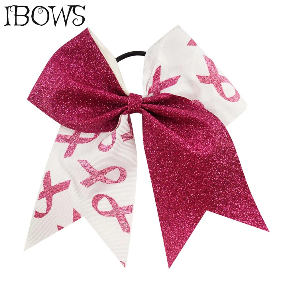 

7'' Large Cheer Bows Breast Cancer Awareness Pinks Glitter Hair Bows For Girls Ponytail Holder Girls Hair Accessories
