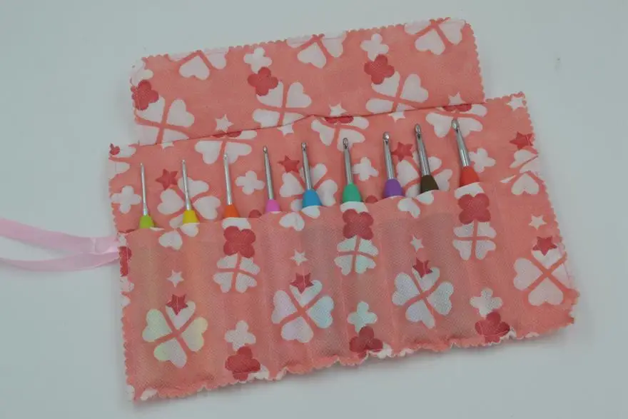 2 шт. крючки для вязания крючком и спицы сумка для хранения, аксессуары для рукоделия, розовый цвет, только сумка
