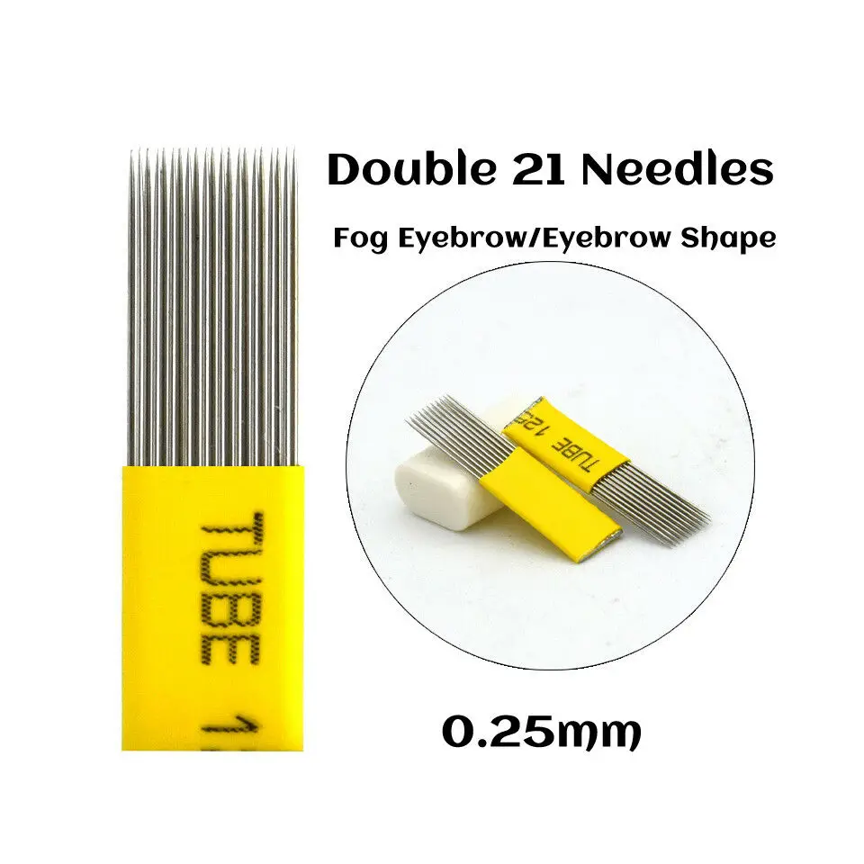 

100pcs Microblading Pins Double Row 21 Pins Tebori Manual Fog Eyebrow Tattoo Needles Permanent Makeup Embroidery Microblades