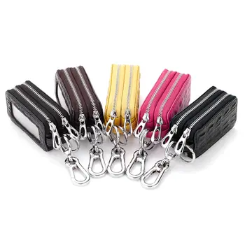 

Carkey Double Zippers Women Men's Multi-functionl Genuine Leather Bag Key Holder Keyrings Change Coin Purse Wallet MSJ99