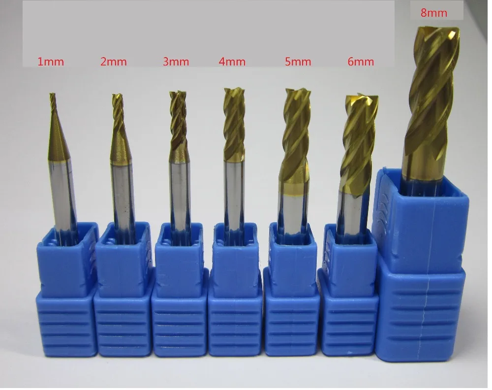 7PCS/lot 1mm - 6mm 8mm four 4 flutes Carbide flat End Mills set CNC machine milling cutter bits drill cutting for metalworking