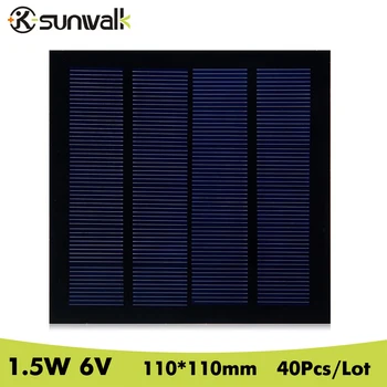 

SUWALK 40Pcs/Lot 6V 250mA 1.5Watt Solar Panel Cell Mini Polycrystalline PET DIY Solar Panel Module for DIY Led Light 110*110mm