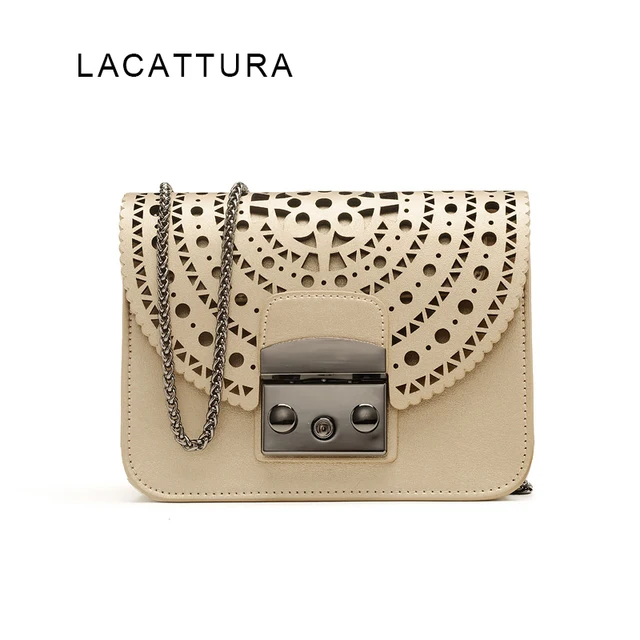 Lacattura Famous Brand Hollow Out Designer Genuine Leather Fula Bag Lacattura Famous Brand Hollow Out Designer Genuine Leather Fula Bag Women Flap Chain Las Shoulder