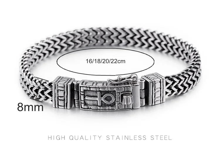 KALEN 8 мм Египетский Анкх символ жизни шарм браслеты для мужчин и женщин из нержавеющей стали серебряные сетки связывающие цепи браслет ювелирные изделия